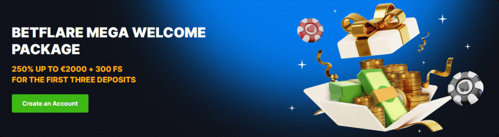 Betflare Casino Welcome Bonus - 100% up to €500 + 100 free spins